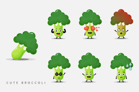 Set of cute broccoli vegetable mascotsのイラスト素材