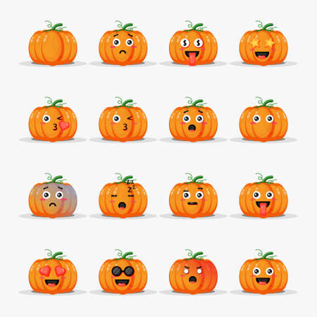 Cute pumpkin with emoticons setのイラスト素材