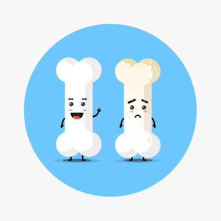 Cute mascot, healthy and damaged bonesのイラスト素材