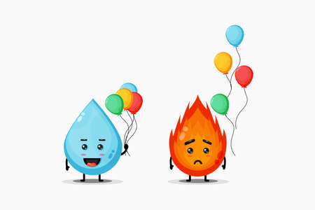 Cute water and fire mascot holding a balloonのイラスト素材
