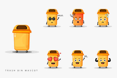 Cute trash bin mascot setのイラスト素材