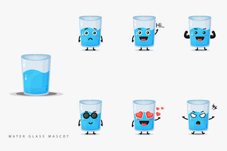 Cute water glass mascot design setのイラスト素材