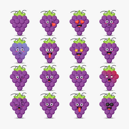 Set of cute grape with emoticons