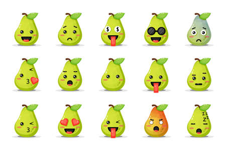 Set of cute pear with emoticonsのイラスト素材