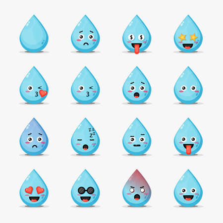 Cute water with emoticons setのイラスト素材