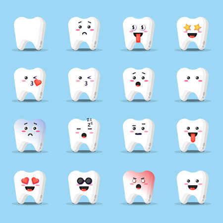 Cute tooth with emoticons setのイラスト素材