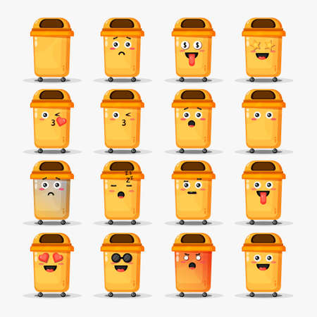 Cute trash can with emoticons setのイラスト素材