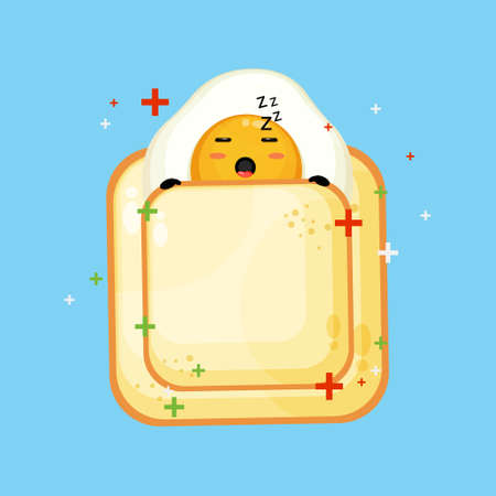 Illustration of cute egg sleeping on breadのイラスト素材