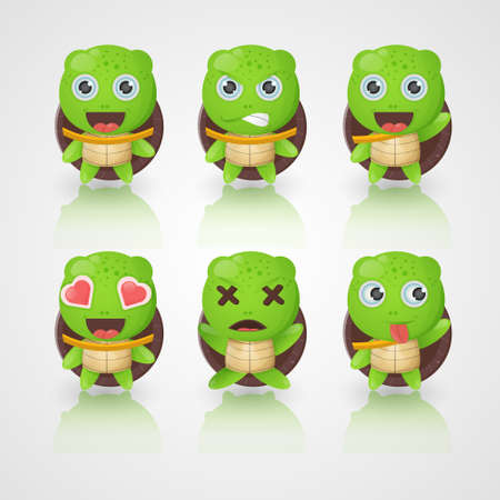 Cute turtle characters in various expressionsのイラスト素材