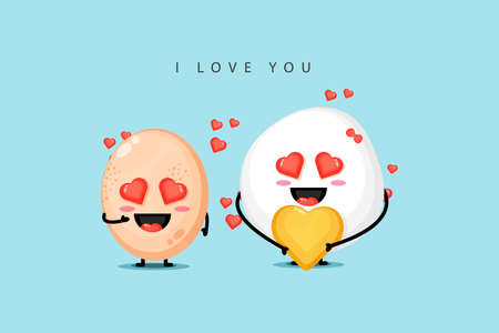 Mascot chicken egg designs are in loveのイラスト素材