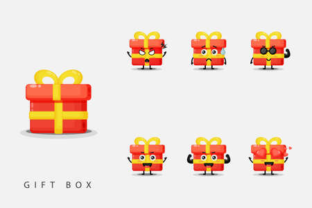 Set of cute mascot gift boxesのイラスト素材