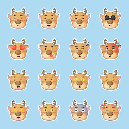 cute deer stickers setのイラスト素材