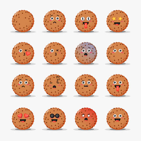 Set of cute chocolate cookie with emoticonsのイラスト素材
