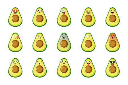 Set of cute avocado with expressions