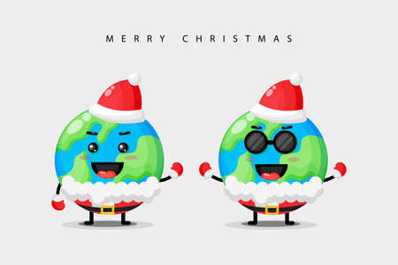 Cute Earth Mascot wearing a Santa Claus costumeのイラスト素材