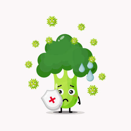 Cute broccoli mascot against coronavirusのイラスト素材