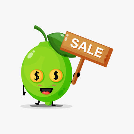 Cute lime mascot with the sales signのイラスト素材