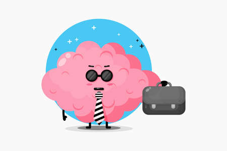 Cute brain mascot leaves for workのイラスト素材