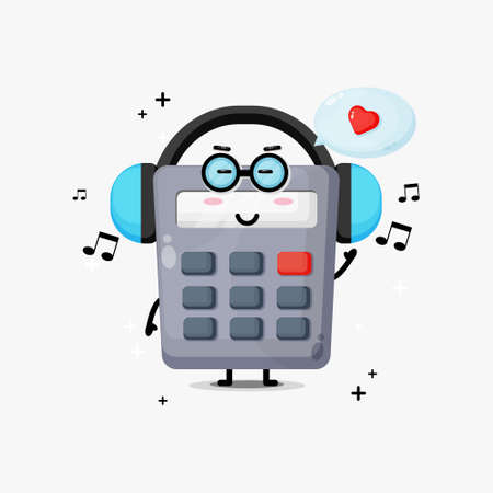 Cute calculator mascot listening to musicのイラスト素材