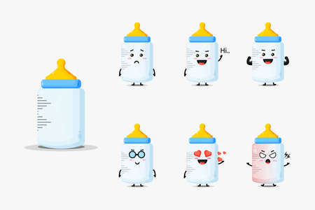 Cute baby bottle mascot setのイラスト素材