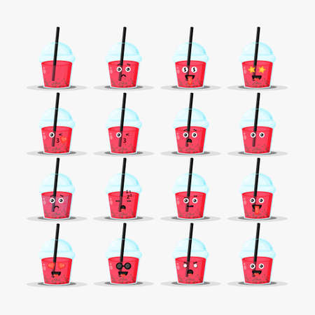 Cute bubble tea with emoticons setのイラスト素材