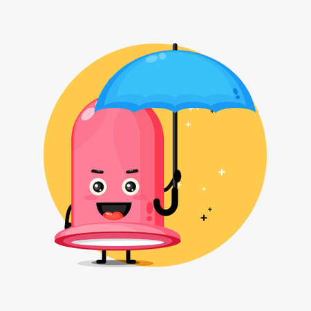 Cute condom mascot brings an umbrellaのイラスト素材
