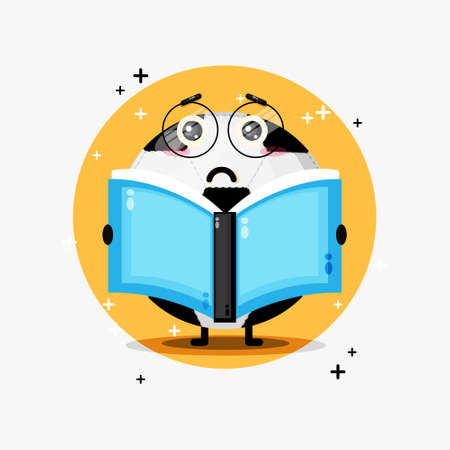 Cute football ball mascot reading a bookのイラスト素材
