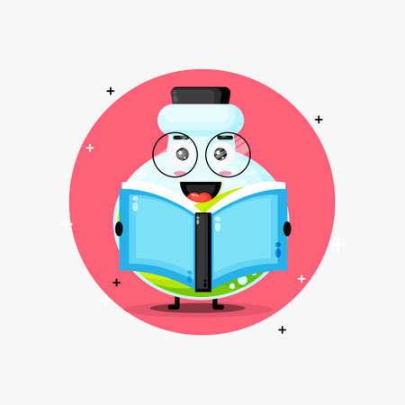 Cute potion bottle mascot reading a bookのイラスト素材
