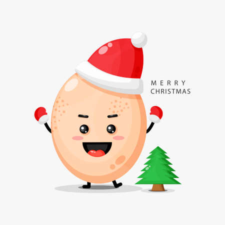 Cute egg mascot celebrates Christmas dayのイラスト素材