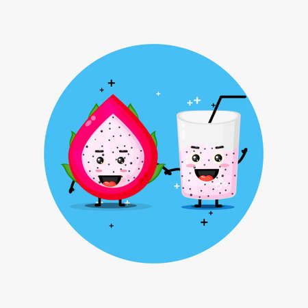 Cute dragon fruit and dragon fruit juice mascot holding handsのイラスト素材