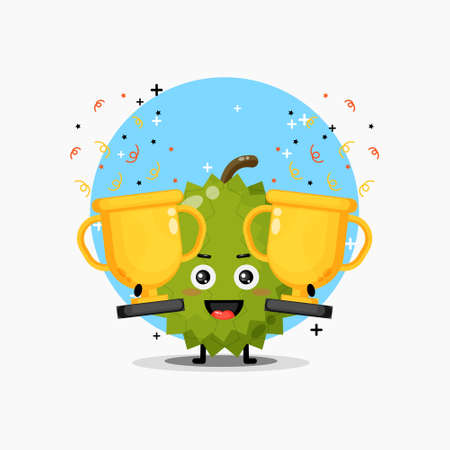 The cute durian mascot raises the trophyのイラスト素材
