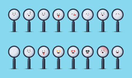 Cute magnifying glass with emoticons setのイラスト素材