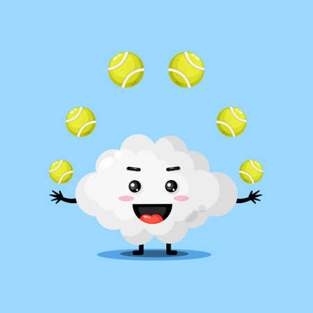 Cute cloud mascot playing tennis ballのイラスト素材