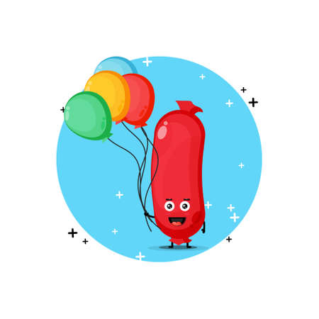Cute sausage carrying a balloonのイラスト素材