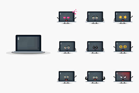 Cute laptop mascot design setのイラスト素材
