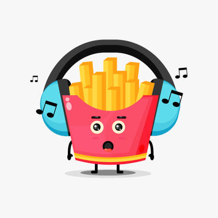 Cute french fries mascot listening to musicのイラスト素材