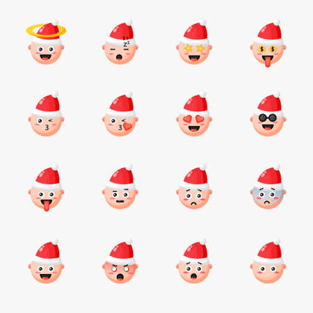 Boy wearing Christmas hat with emoticon setのイラスト素材