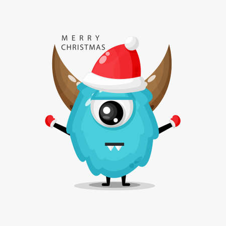 Cute monster wearing a Christmas hat with a flat expressionのイラスト素材