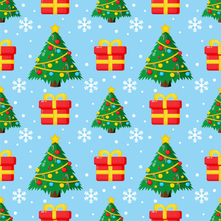 Christmas seamless pattern. Christmas tree and gift boxのイラスト素材