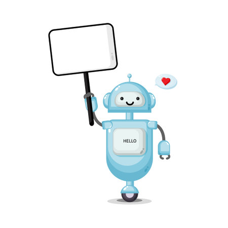 Cute robot holding a blank signのイラスト素材