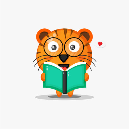 Cute tiger is reading a bookのイラスト素材