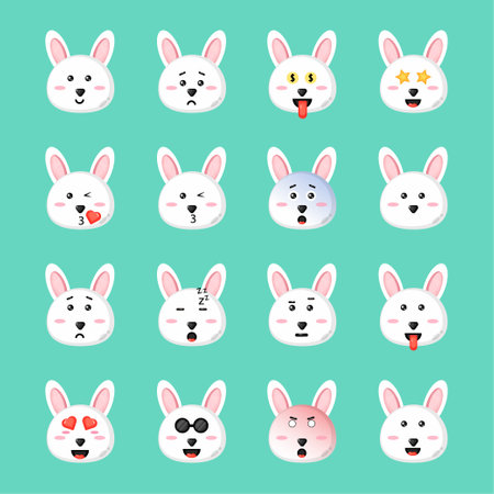 Cute rabbit with emoticons setのイラスト素材