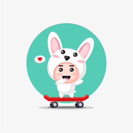 Cute rabbit playing skateboardのイラスト素材