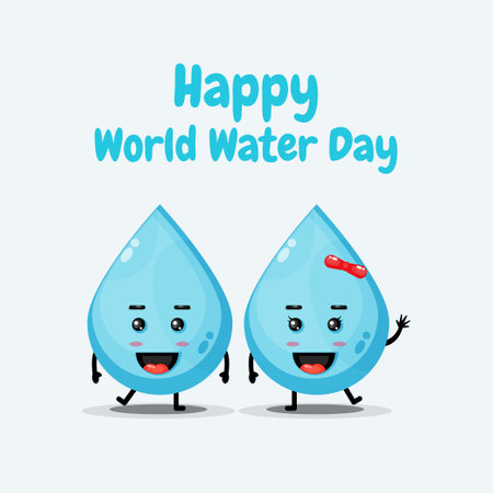 Cute water characters wish you a happy world water dayのイラスト素材
