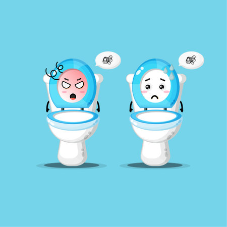 Cute toilet bowl character with angry and sad expressionのイラスト素材