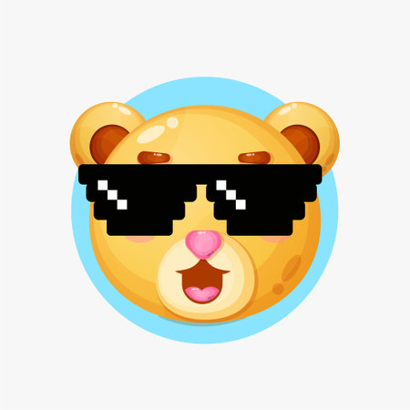 Cute bear character wearing pixel glassesのイラスト素材