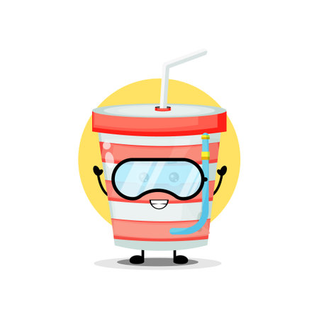 Cute soda cup character wearing swimming gogglesのイラスト素材