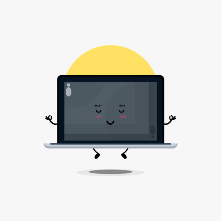 Illustration of cute laptop character meditatingのイラスト素材