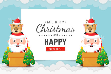 Merry christmas and happy new year greeting card with santaのイラスト素材