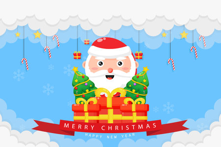 Merry christmas card with santa and gift boxのイラスト素材